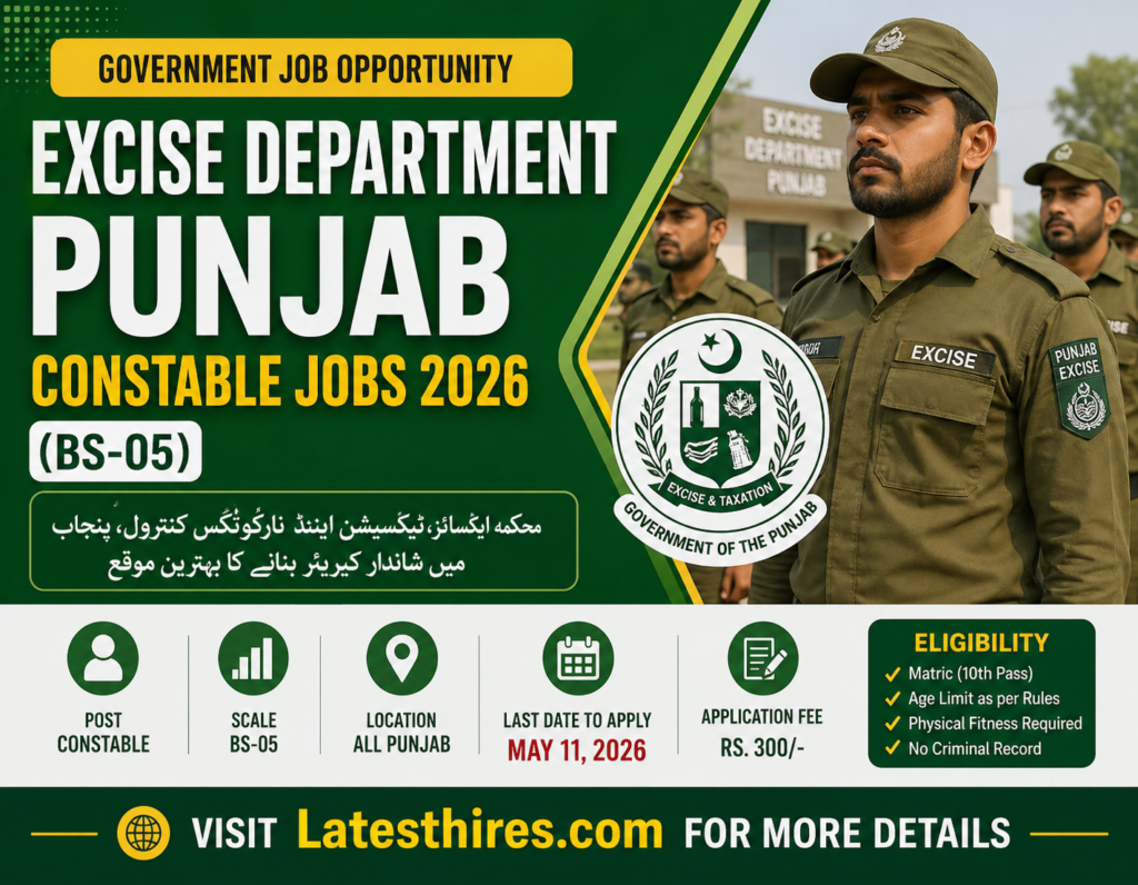 New Vacancies in Excise Department Punjab Constable Jobs 2026 | Punjab Job Details BS-05
