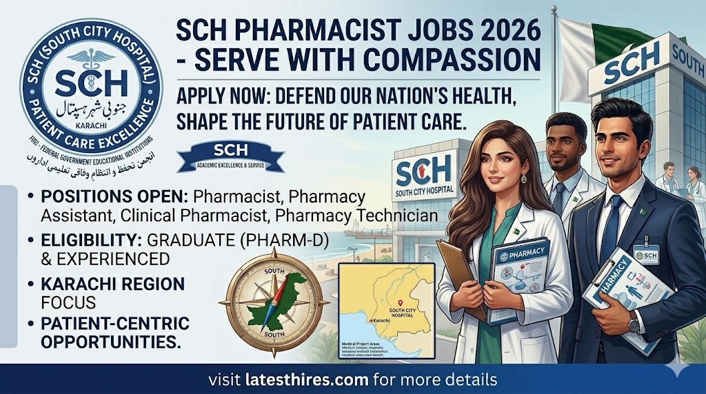 Pharmacist Jobs 2026 in South City Hospital Karachi was announced in the latest Advertisement. Candidates with a Pharm D qualification and relevant experience for Jobs in South City Hospital in Karachi, are eligible to Online Apply for this position. This is a strong option for professionals looking to work in a reputable private healthcare institution in Pakistan especially for South City Hospital Karachi Jobs.