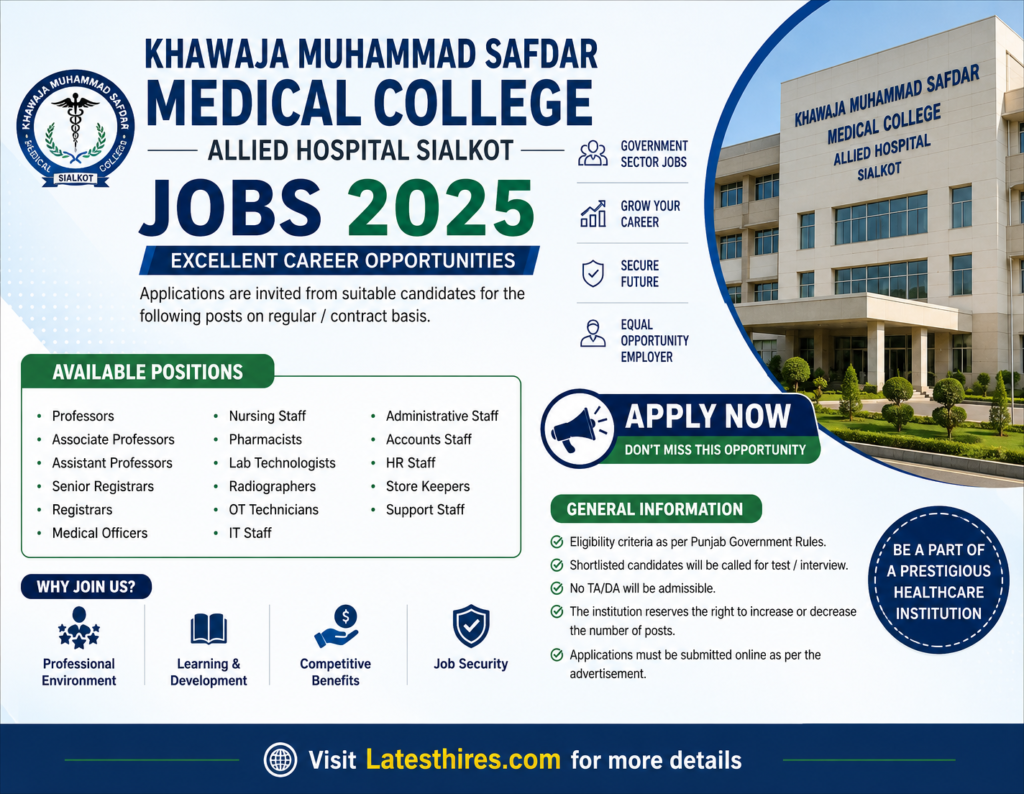 Join KMSMC and Allied Hospital Sialkot Jobs 2026 | Apply Online Latest Government Vacancies