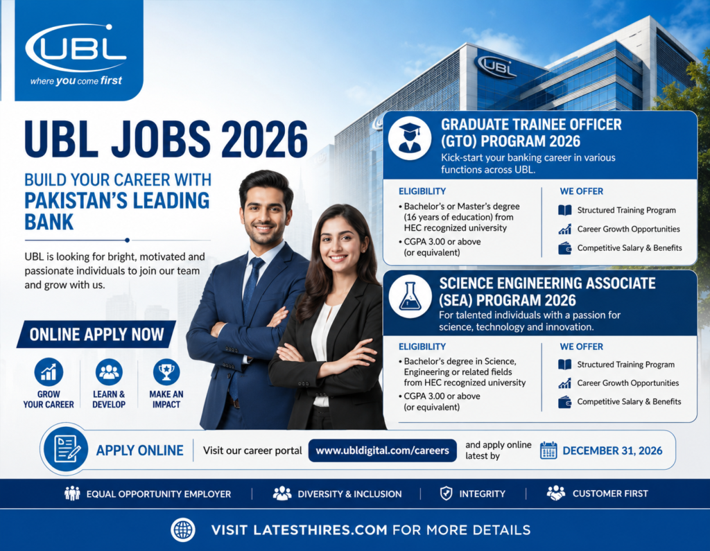 UBL Jobs for Graduate Trainee Officer and Science Engineering Associate 2026 Online Apply