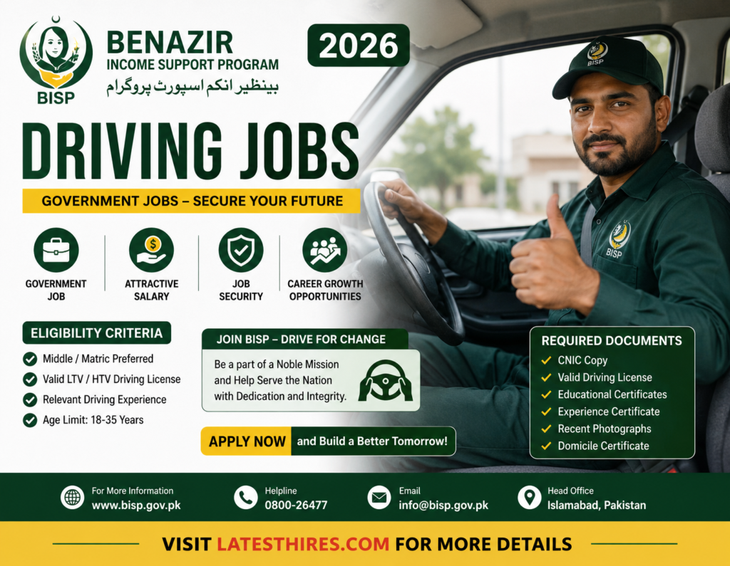 BISP driving jobs 2026 | Benazir Income Support Program 2026 Driving Jobs – Apply Online, Eligibility & Complete Details