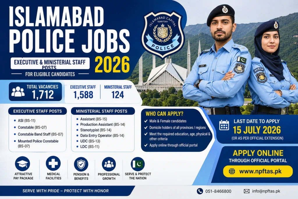 Islamabad Police Jobs 2026 for ASI Constable Assistant UDC LDC and Data Entry Operator